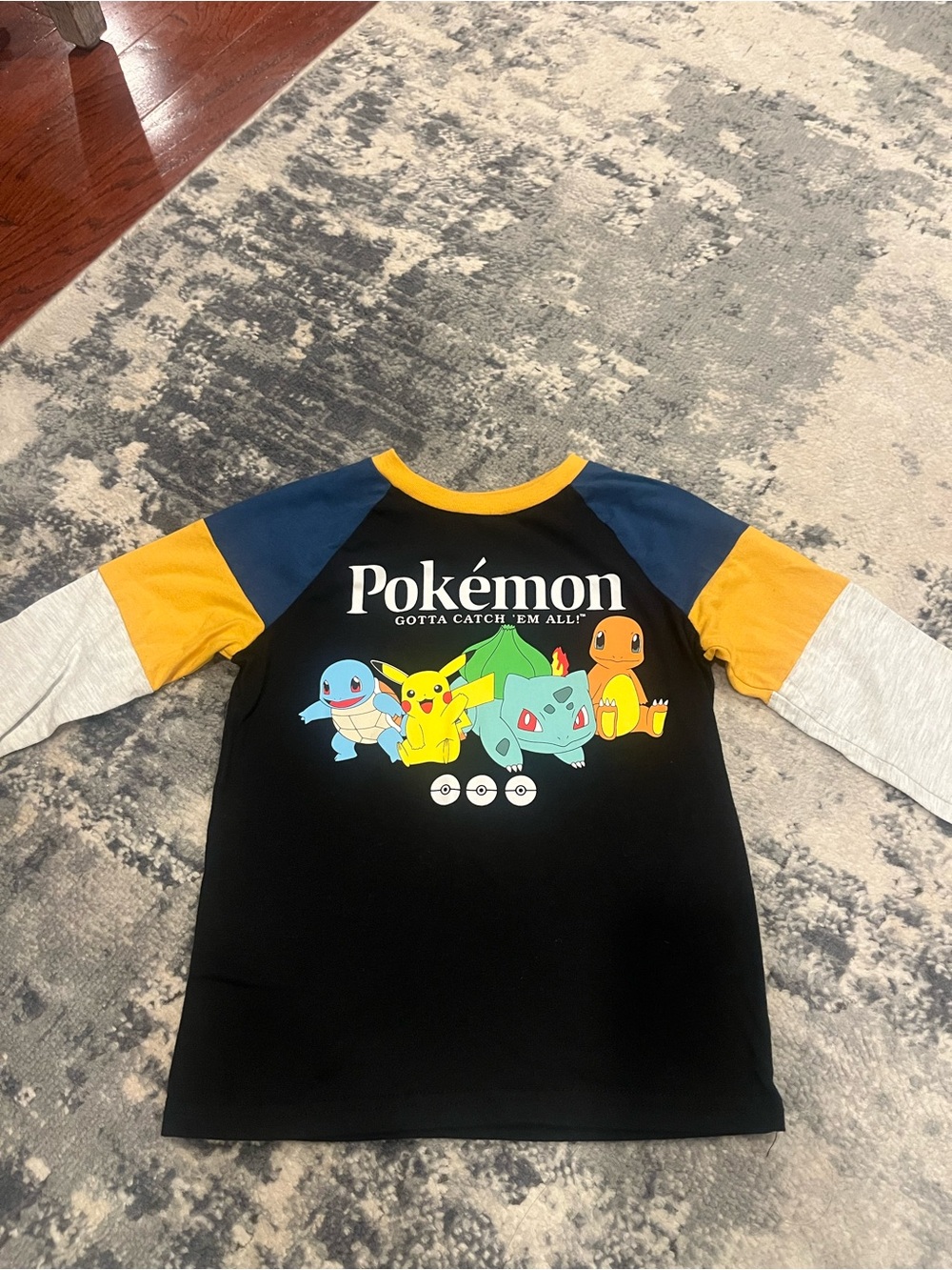 Hybrid Apparel Black Pokémon Raglan Tee with Yellow and Blue Sleeves